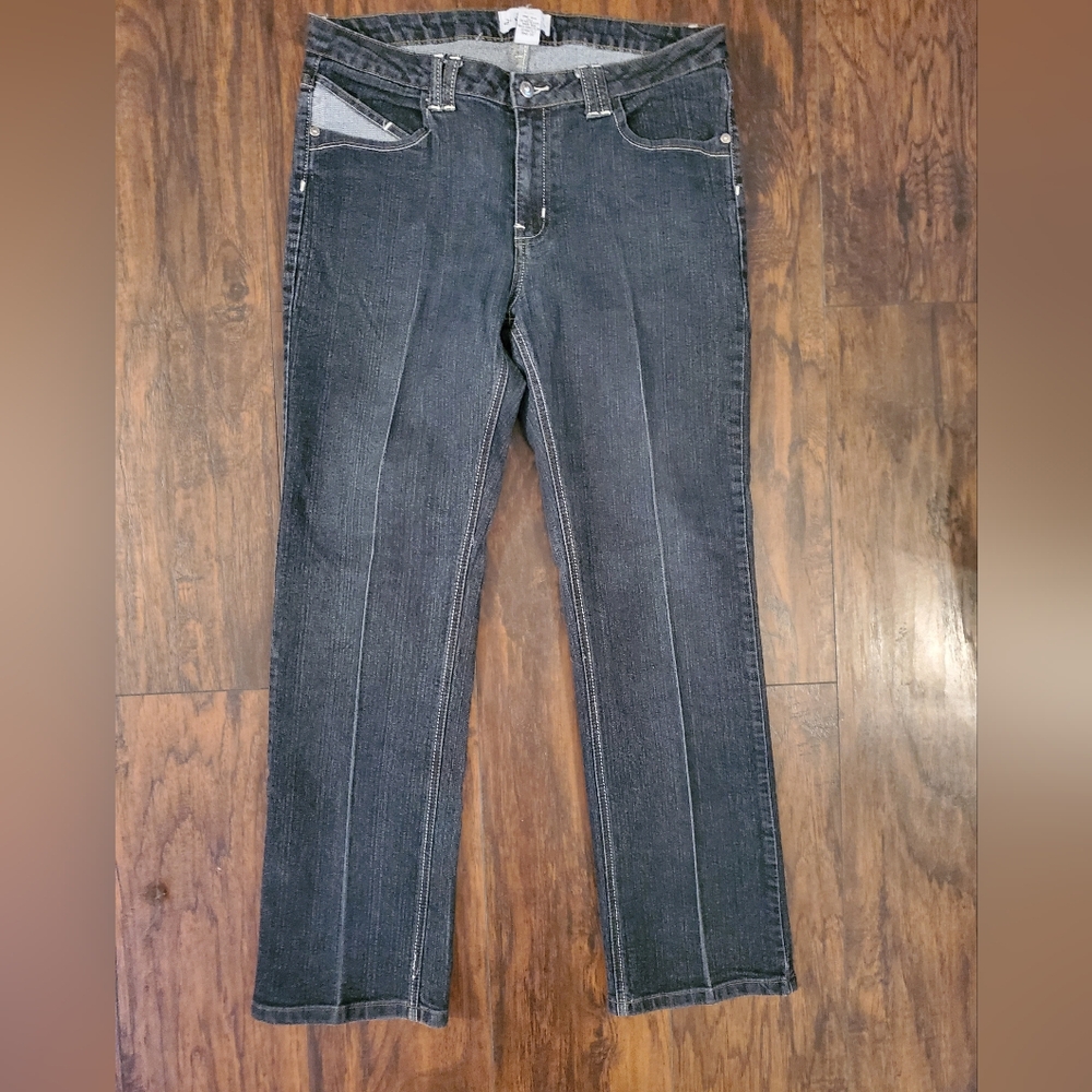 Ry Aizerse Jeans Sz 16 Womens Bootcut 2 Toned Dark Wash Crystal Embellished - Picture 2 of 9